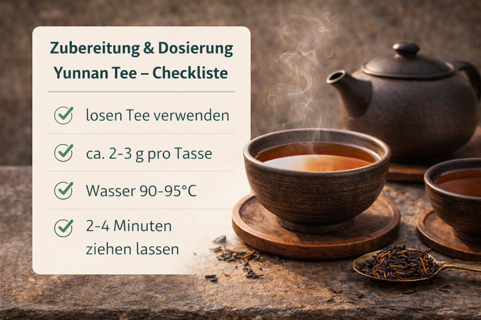 Zubereitung & Dosierung von Yunnan Tee – Checkliste